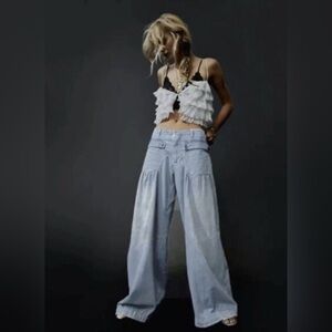 NWT BiBi Blue Harem Jeans XL Wide Leg Adjustable Hem. Free People Lotus Dupe.